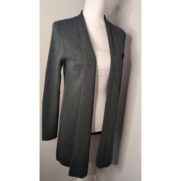 Eileen Fisher Italian Wool Cardigan Hunter Green Open Front Minimalist Sweater - Picture 5 of 10